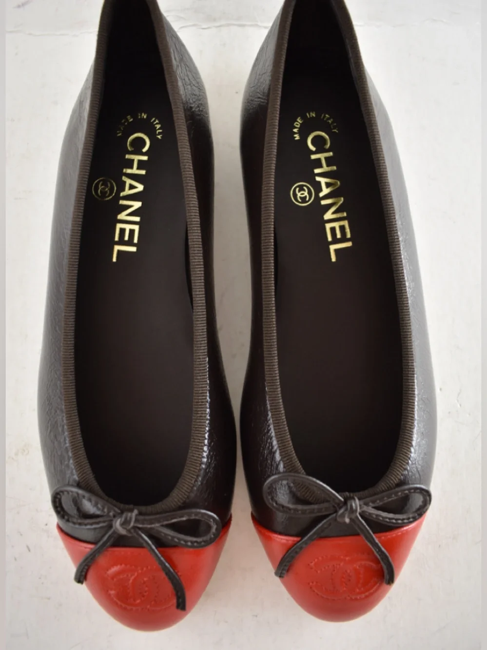 Chanel 26S Dark Brown Red Leather CC Logo Cap Classic Ballet Ballerina Flat 37 - Picture 11 of 16